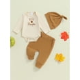 thumbnail image 2 of Suealasg Newborn Boys Halloween Outfits 3Pcs Baby Boys Clothes Set Long Sleeve Pumpkin Letters Romper Elastic Waist Pants Hat 3 6 9 12 Months Infant Boys Halloween Clothing, 2 of 8