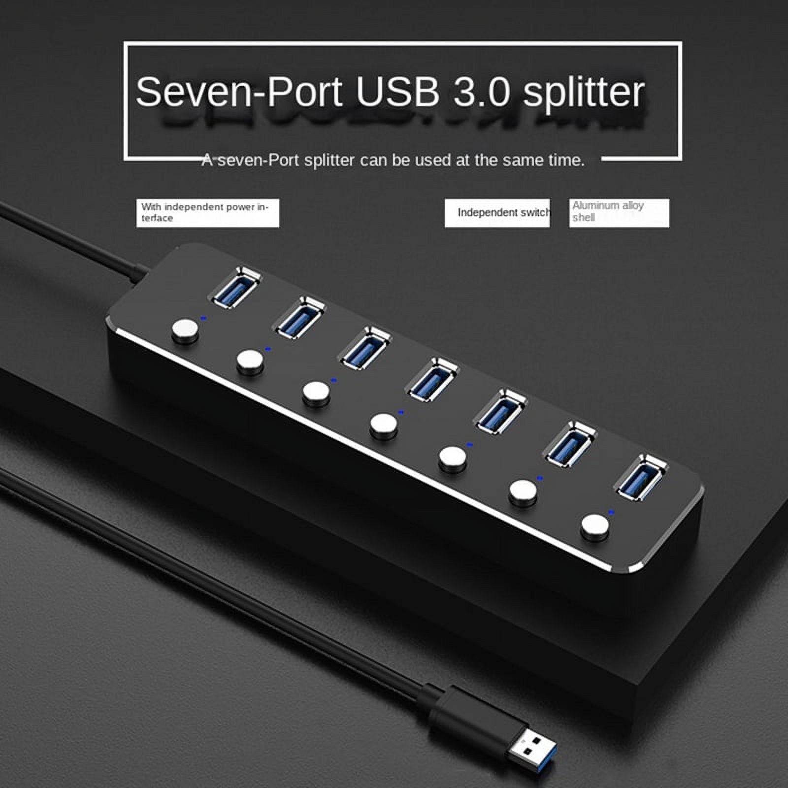 USB 3.0 Power Adapter 7 Ports Aluminum Alloy Splitter Hub USB Hub 3.0 USB Multi Extender Switch 1.2M Cable Hub US Plug A