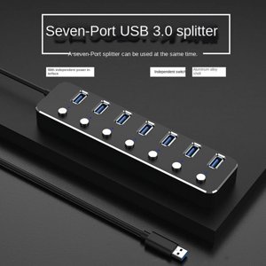 USB 3.0 Adaptateur de puissance 7 Moyeu de Splitter en alliage d'aluminium de ports USB Hub 3.0 USB Commutateur multi-extension 1.2M Hub de câbles US Prise A