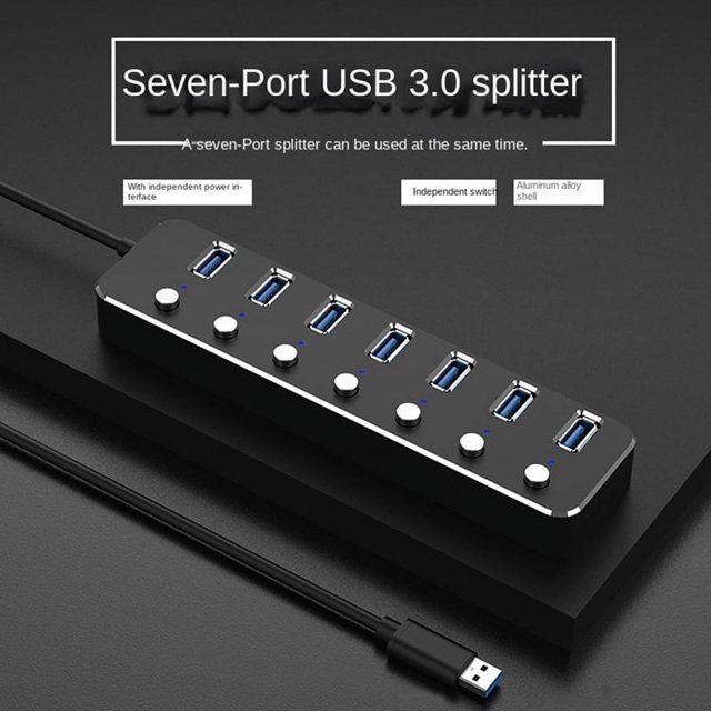 USB 3.0 Power Adapter 7 Ports Aluminum Alloy Splitter Hub USB Hub 3.0 USB Multi Extender Switch 1.2M Cable Hub US Plug A