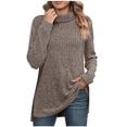 thumbnail image 2 of RYDCOT Fall Winter Tops for Women Tunic Tops Turtleneck Long Sleeve Side Split High Low Lightweight Sweaters Knit Tops for Women Basic Shirts Clearance, 2 of 8