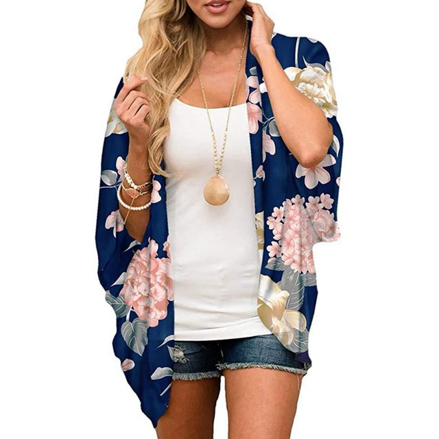 Cárdigan floral para mujer, manga 3/4, corte holgado, estilo casual elegante, para todas las estaciones, talla XL