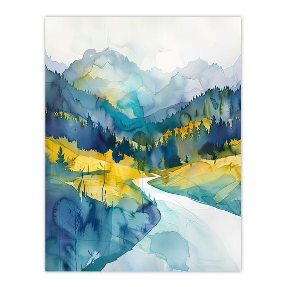 Yosemite National Park Hiking Trail Watercolour Living Room Large Wall Art Poster Print Thick Paper 18X24 Inch