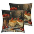 thumbnail image 2 of Acheng Throw Pillow Covers - Liquor, Tomato &amp; Bread Foods Oil Painting - Cozy Decorative Square Cushion Cover with Zipper for Home Living Room Bedroom, Birthday Gifts,2 Pcs White, 2 of 6