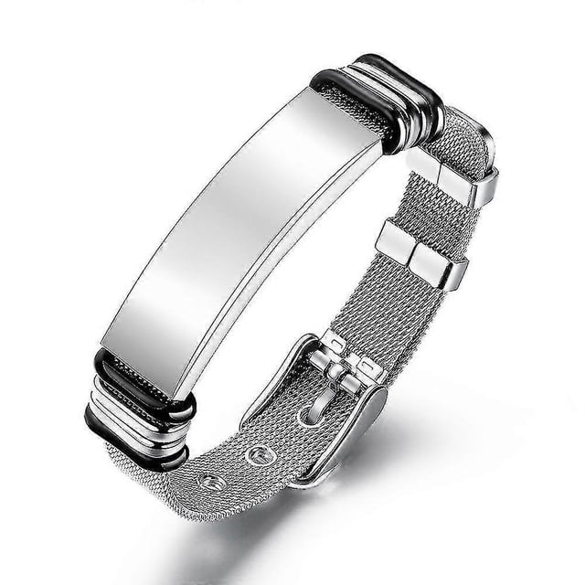 Pulsera de acero inoxidable para hombre con correa de malla moderna y diseño curvo.
