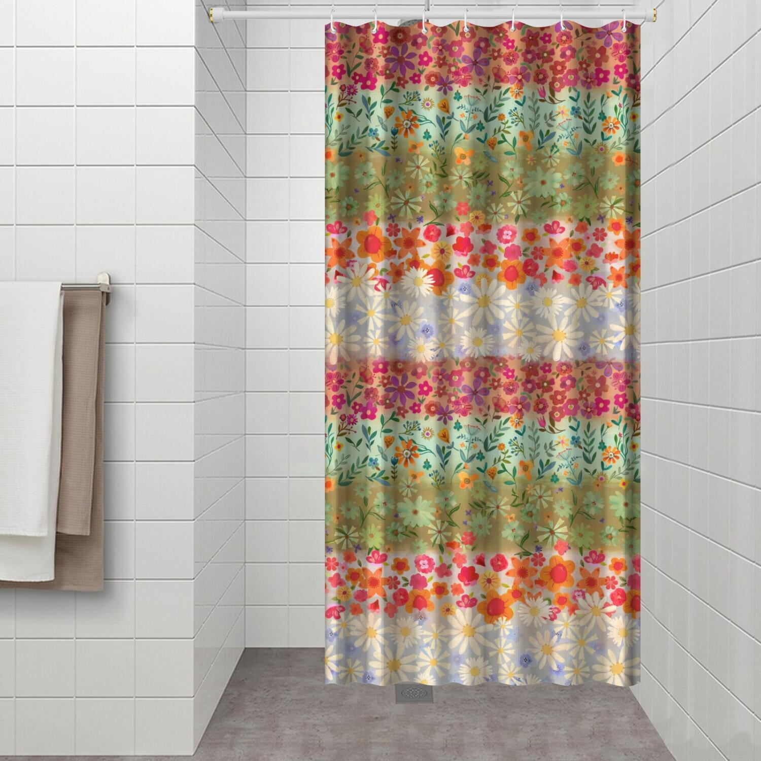 Abstract Geometric Shower Curtain, Plaid Stripes Rustic Style Waterproof Drapes