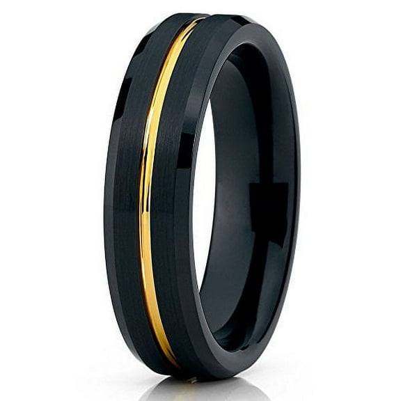 Yellow Gold Tungsten Wedding Band 6mm Black Tungsten Ring Men & Women Tungsten Carbide Ring Anniversary Band Comfort Fit Ring