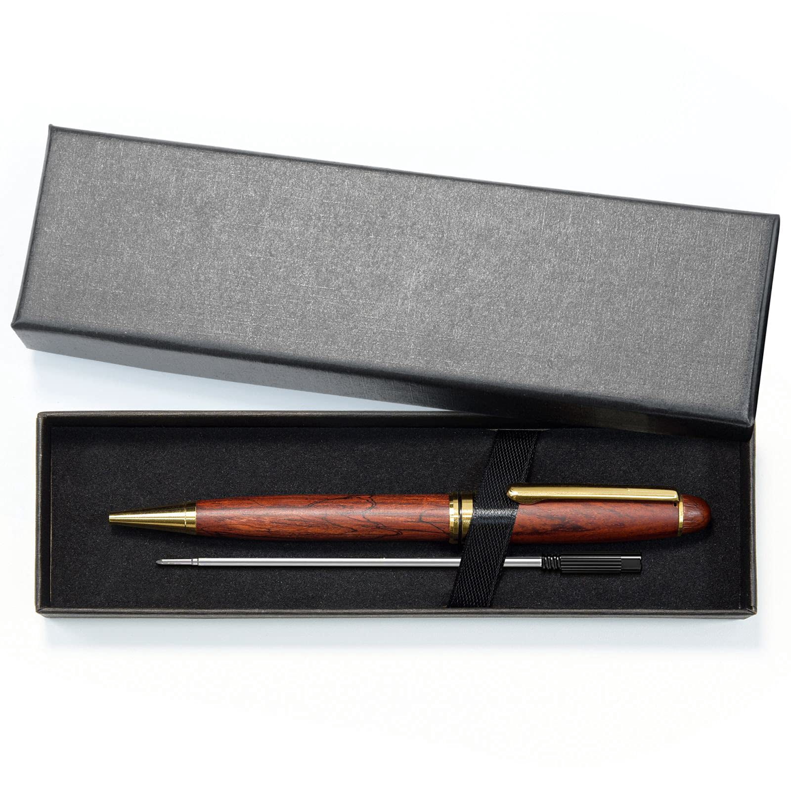 Wood Ballpoint Pens Gift Set - Luxury Wooden For Men Women Journaling Executive Office  1.0 Mm Medium Point Black Ink Retractable Twist Writing Pen With Box 3 3 Refills