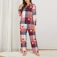thumbnail image 2 of KLL Heart Plaid Print Women's Long Sleeve Pajamas with Pants Sleepwear Loungewear 2 Set-Small, 2 of 7