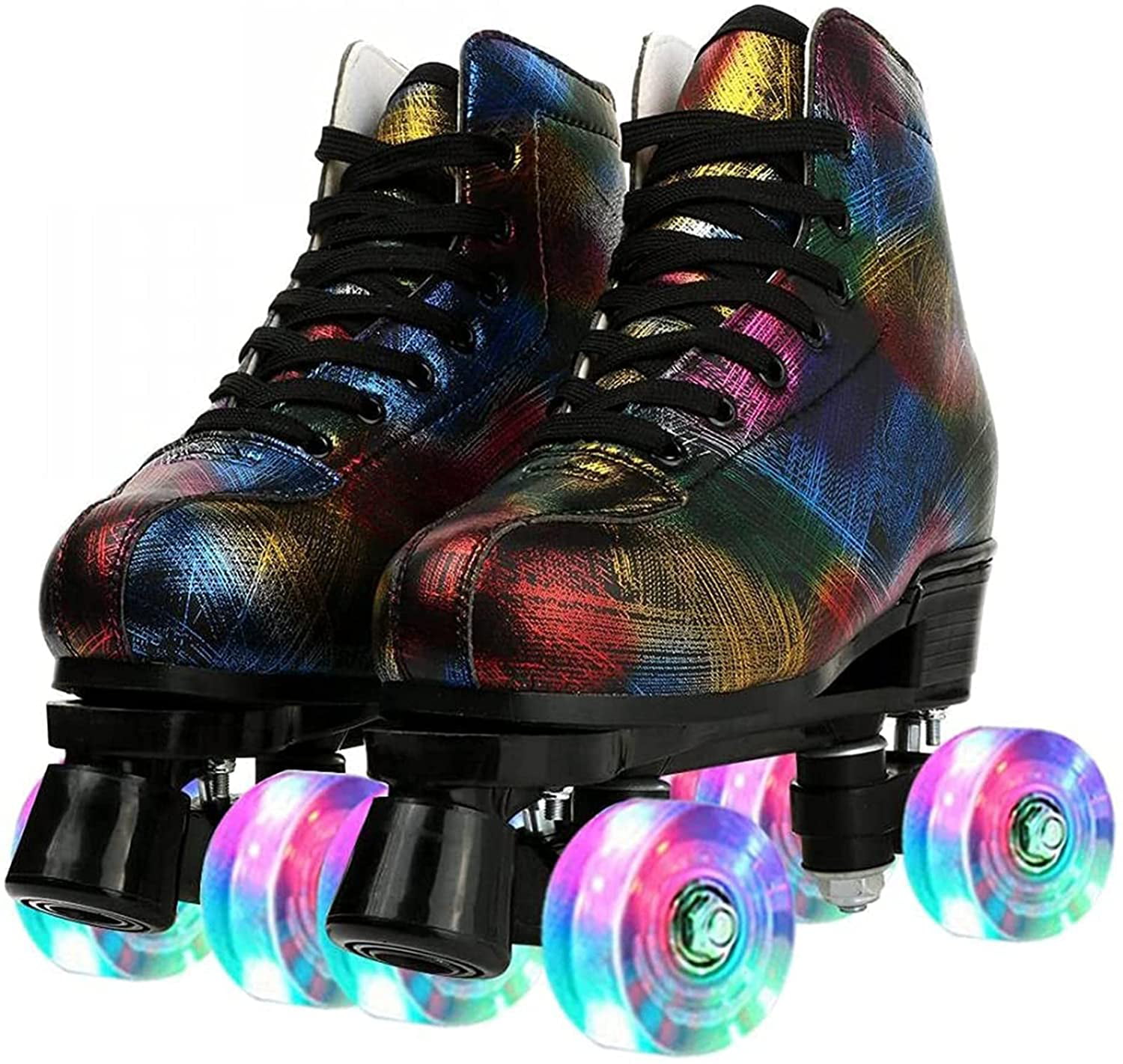 Women Roller Skates PU Leather High-top Roller Skates Four-Wheel Roller Skates Double Row Shiny Roller Skating for Indoor Outdoor 