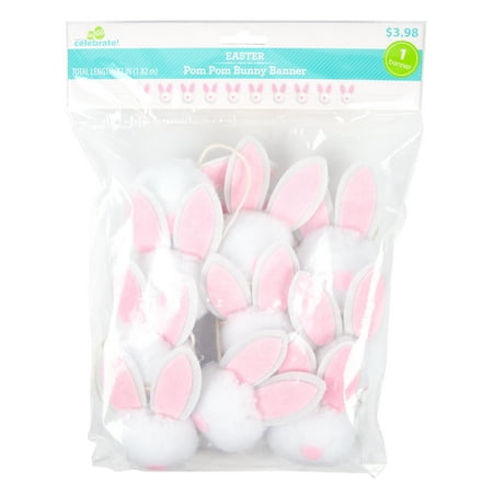 Way To Celebrate Easter Pom Bunny Banner, 72-Inch Easter Garland, Ages 3+