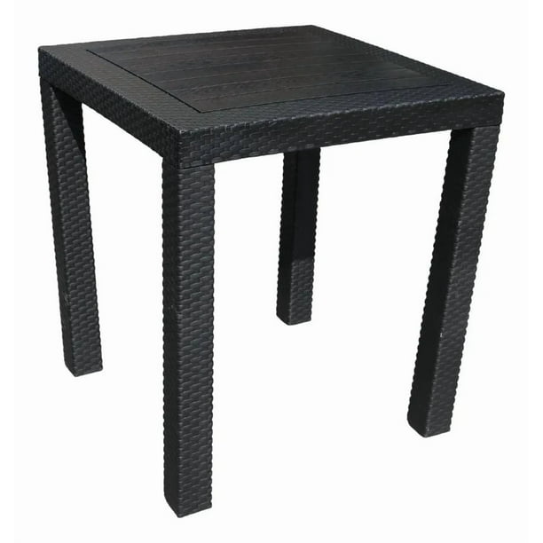 Mesa De Exterior Plastico Tipo Rattan Cuadrada Reforzada Negro