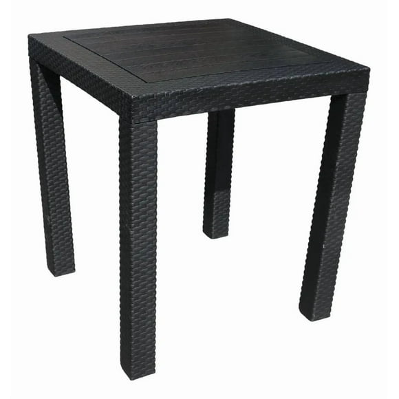 Mesa De Exterior Plastico Tipo Rattan Cuadrada Reforzada Negro