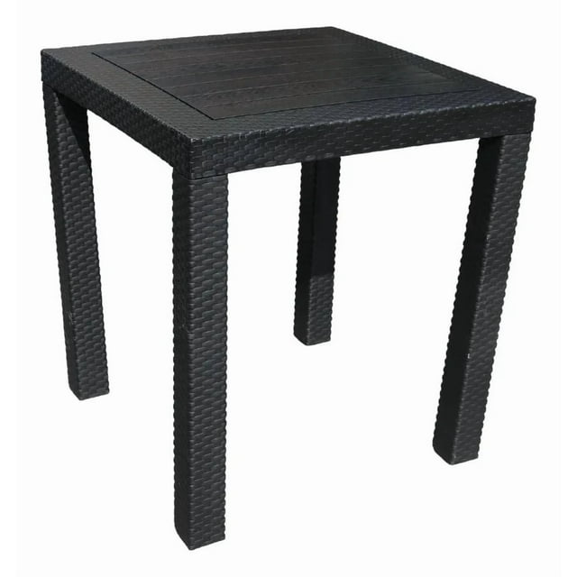 Mesa De Exterior Plastico Tipo Rattan Cuadrada Reforzada Negro