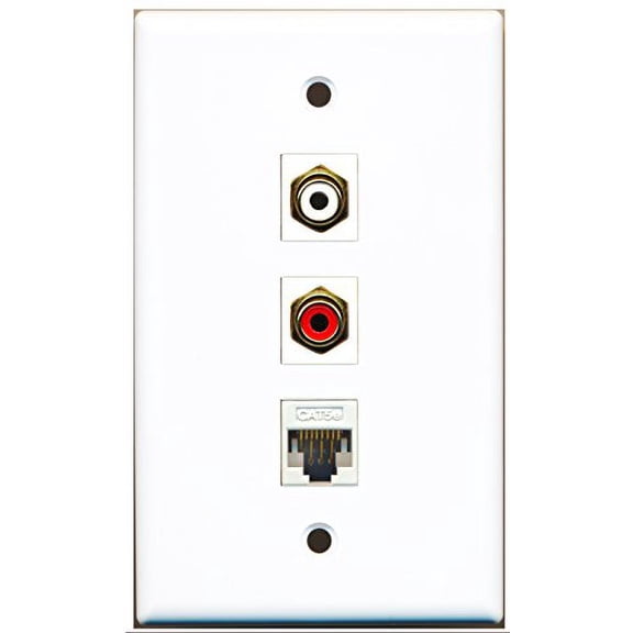 RiteAV - 1 Port RCA Red and 1 Port RCA White and 1 Port Cat5e Ethernet White Wall Plate