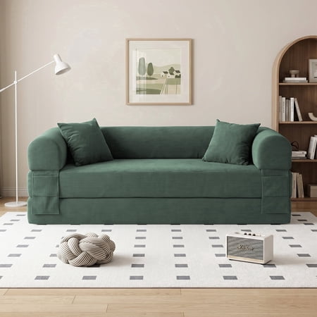 Combination Sofa,High Rebound Density Foam Sofa Couch,Sleeper Sofa Bedfor Living Room, Bedroom,No Assembly Required,Light Green