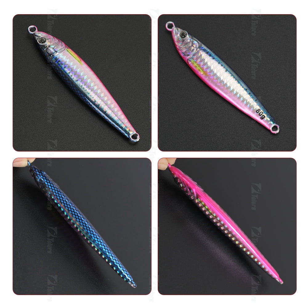 2PC Luminous Fishing Lures Jigs 40g/60g/80g Jigging Baits with Spoon and Hooks