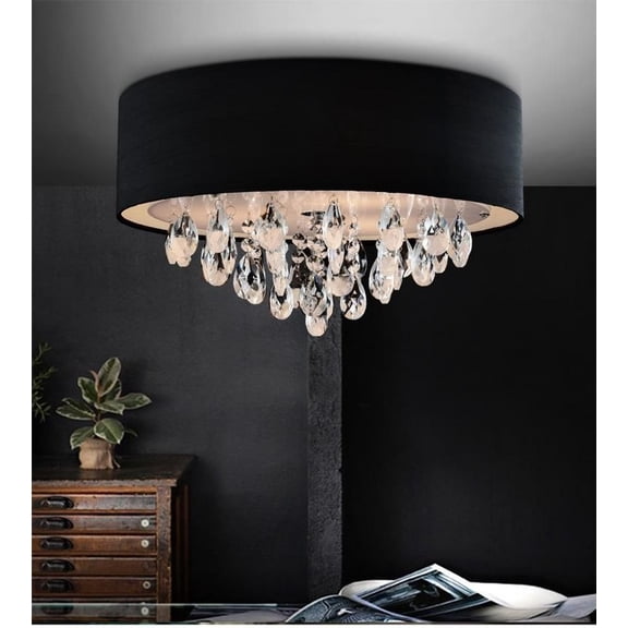 CWI Lighting Dash 3 Light Drum Shade Metal Flush Mount Light in Chrome/Black