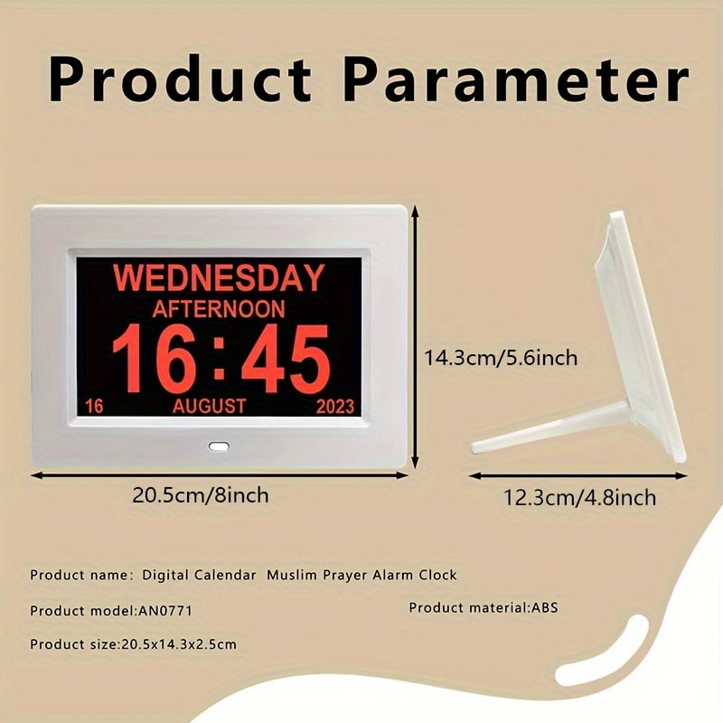 1pc Digital Calendar Day Alarm Clock, Photo Frame Media Player Auto Dimmable and Sun Moon Icons, 4 Alarm Options 7 Inch Large Analog Wall Clock with Remote Control for Elderly Dementia Alzheimers