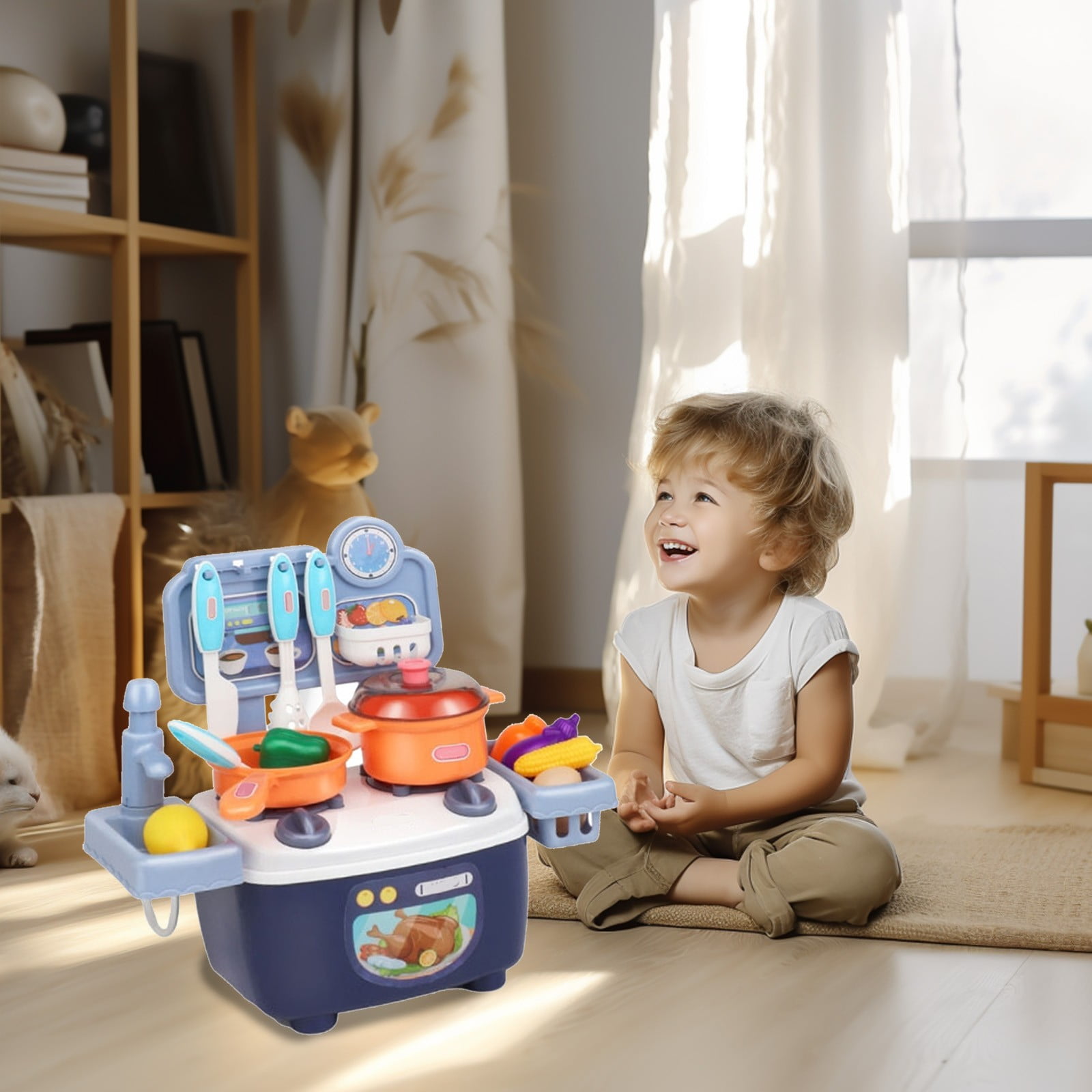 Dvkptbk Simulated Kitchen Game Kitchen Toy Set Equipped with Faucet and Kitchen Toy Simulation Game Sink Can Press Out Water and Pretend to Play Cooking Games with Children Education