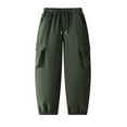 thumbnail image 2 of Clearance under 10 7-14 Years Children's Fashion Solid Color Loose Drawstring Pocket Ankle Work Pants Long Pants Army Green 7-8 Years, 2 of 7