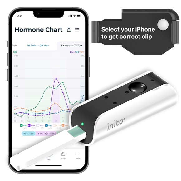 Inito Fertility Monitor & Hormone Tracker for Women | Estrogen, LH, PdG (Urine Metabolite of progesterone), FSH | Track and Confirm Ovulation | Includes 15 Test Strips (iPhone 12 Mini)