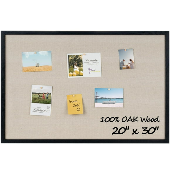 Fun Memories Cork Board Bulletin Board for Office, 20" x 30" Oak Wooden Framed Corkboard, Wall Mounted Notice Pin Board for School Home & Office, Black