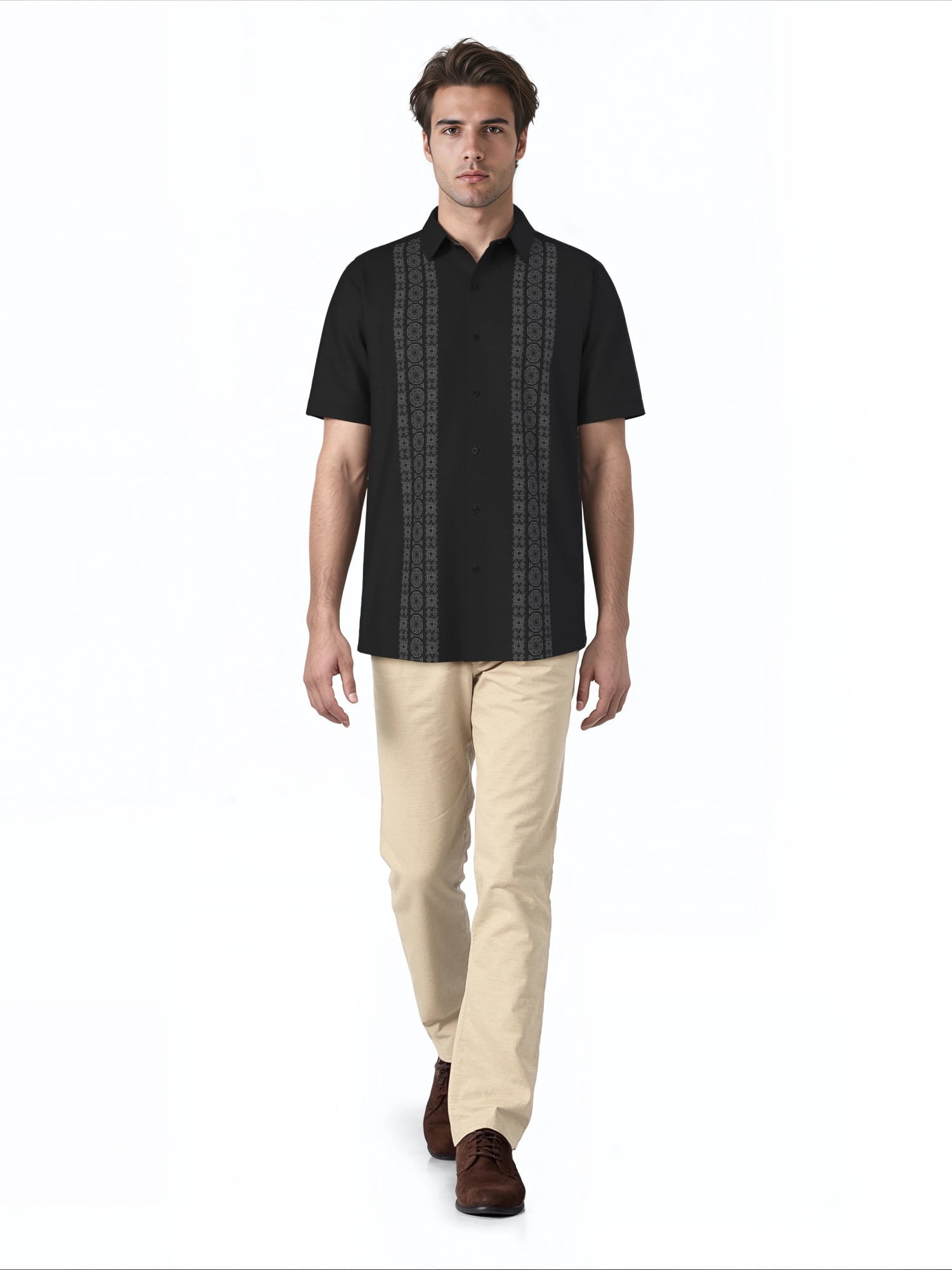 Cafe Luna Men's and Big Men's Abstract Print Panel Short Sleeve Woven Shirt, Size S-4XL