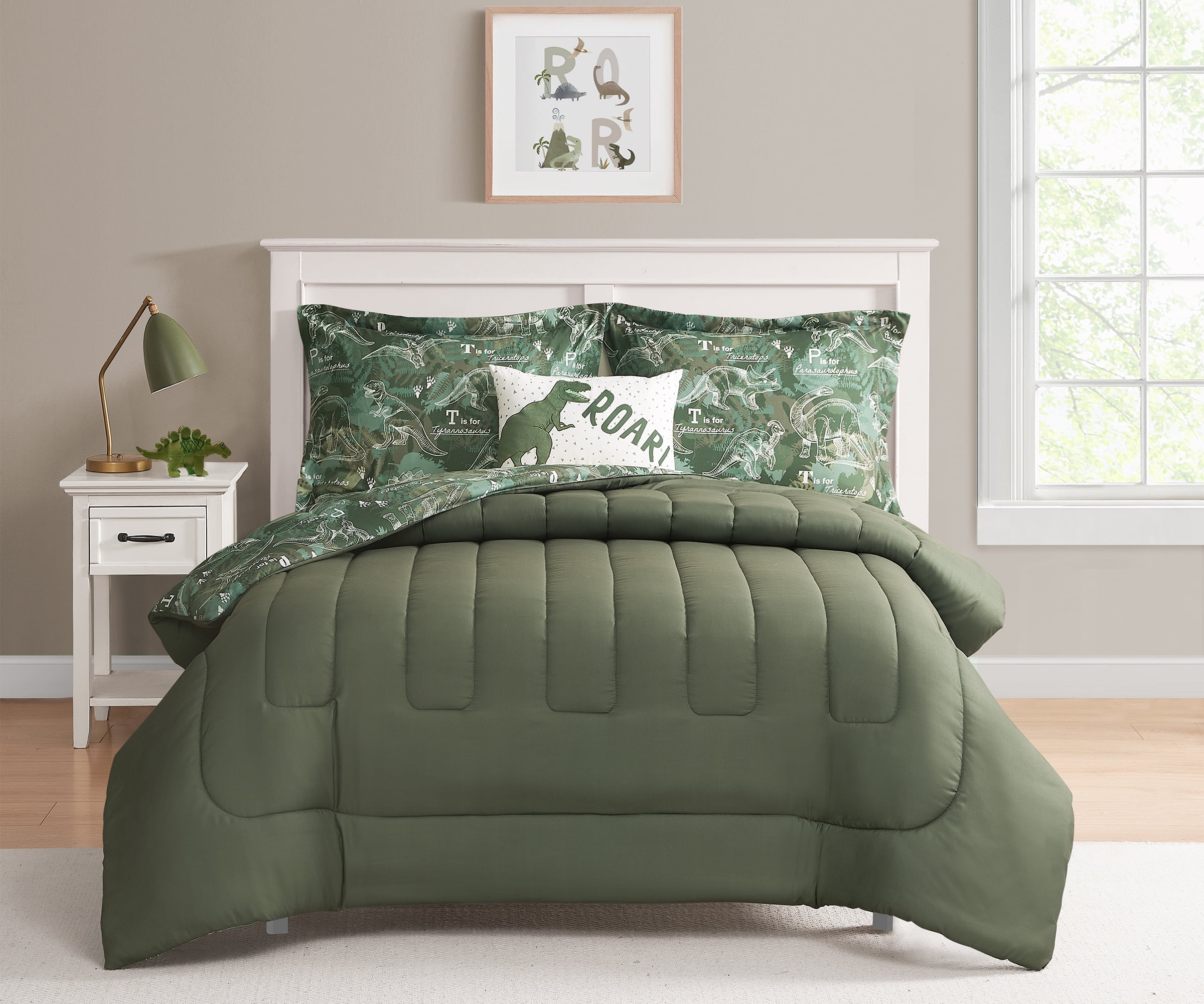 Dino Forest Green 3-Piece Microfiber Comforter Set - Twin