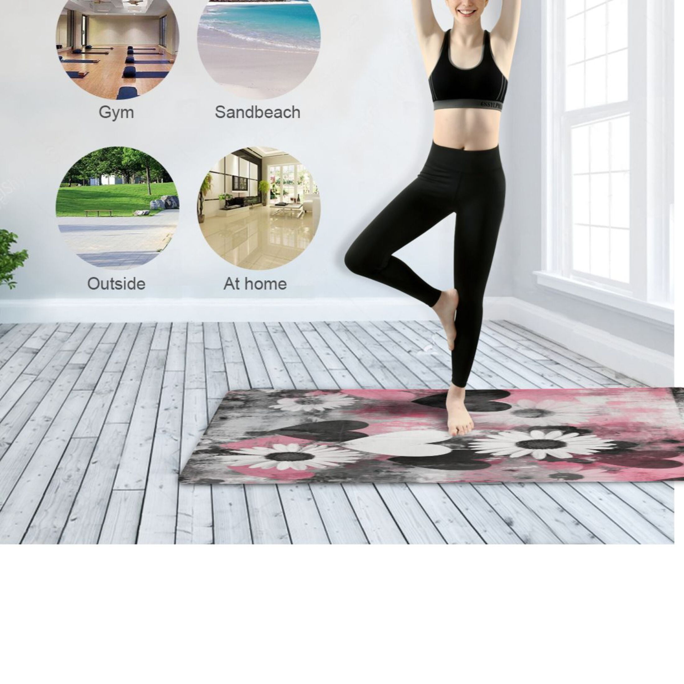 BZSMCE Yoga Mat Women Fitness Mat Love in Bloom Pattern