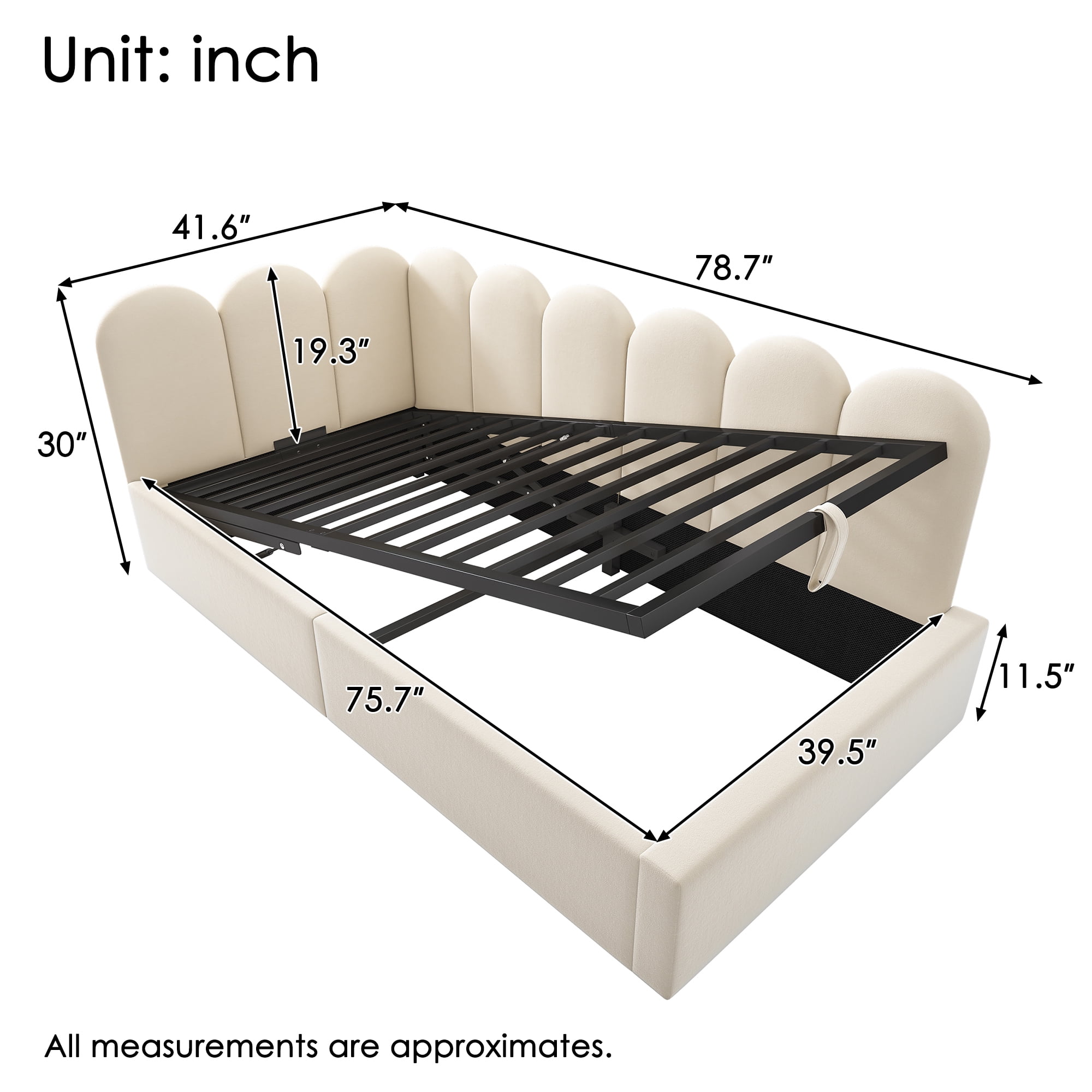 Euroco Upholstered Daybed with Hydraulic Storage, Twin Size Sofa Bed with Metal Slats, Beige