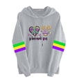thumbnail image 2 of Uootdi Mardi Gras Womens Drawstring Hoodies for Women Carnival Crewneck Heart Print Hooded Long Sleeve Pullover Festive Color Block Loose Sweatshirts Gift, 2 of 4