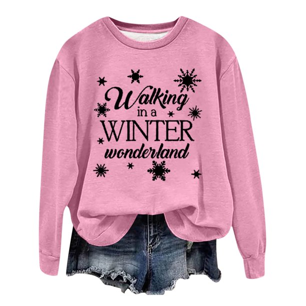 Gibobby Sudaderas de Navidad para Mujer Otoño e Invierno Adecuado Navidad Estampado O Cuello Ajuste Tops Casual Manga Larga(Rosa,CH)