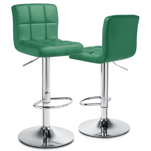 TYUIOP Bar Stools Set of 2 PU Leather Swivel Counter Height Adjustable Modern Square Island Barstool with Back for Kitchen Counter Chairs, Teal Green