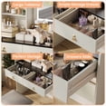 thumbnail image 4 of TROPOW Vanity Desk with LED Light Mirror and Storage Stool, Small LED Vanity with Chair, Small Makeup Vanities Set for Girls Women,White + Black Desktop, 4 of 7
