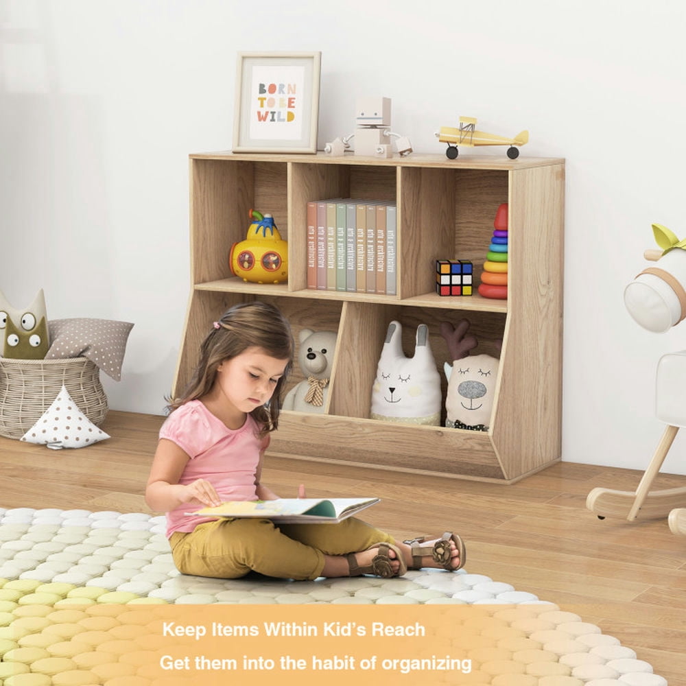 YYAo Kids Book Rack Storage Bookshelf, Toy Storage Organizer Bookshelf,5-Cube Wooden Kids Toy Storage Organizer with Anti-Tipping Kits-Natural