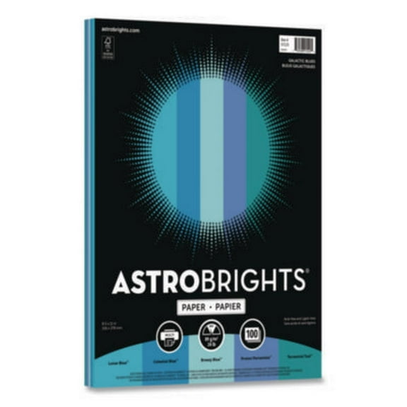 Astrobrights Colored Paper 24 lbs. 8.5" x 11" Assorted Galactic Blues 100 Sheets/Ream (91529)