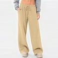 thumbnail image 2 of Women Fleece Lined Wide Leg Sweatpants Wide Leg Drawstring Elastic High Waisted Pants Loose Casual Lounge Travel Pants Earthy Yellow XL, 2 of 6