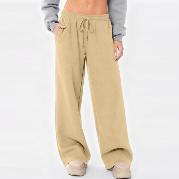 Womens Wide Leg Sweatpants Baggy Barrel Pants Low Waist Drawstring Joggers Fall Winter Casual Lounge Wear 2026 Earthy Yellow S