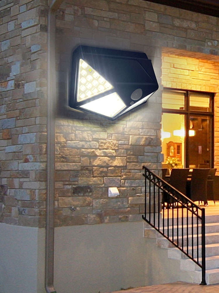 Set of 4, Solar Lights Outdoor, 3 Lighting Modes, 100 LEDs, Motion Sensing Wall Light, Weatherproof for Yard, Stairs, Garage, Fence, Porch