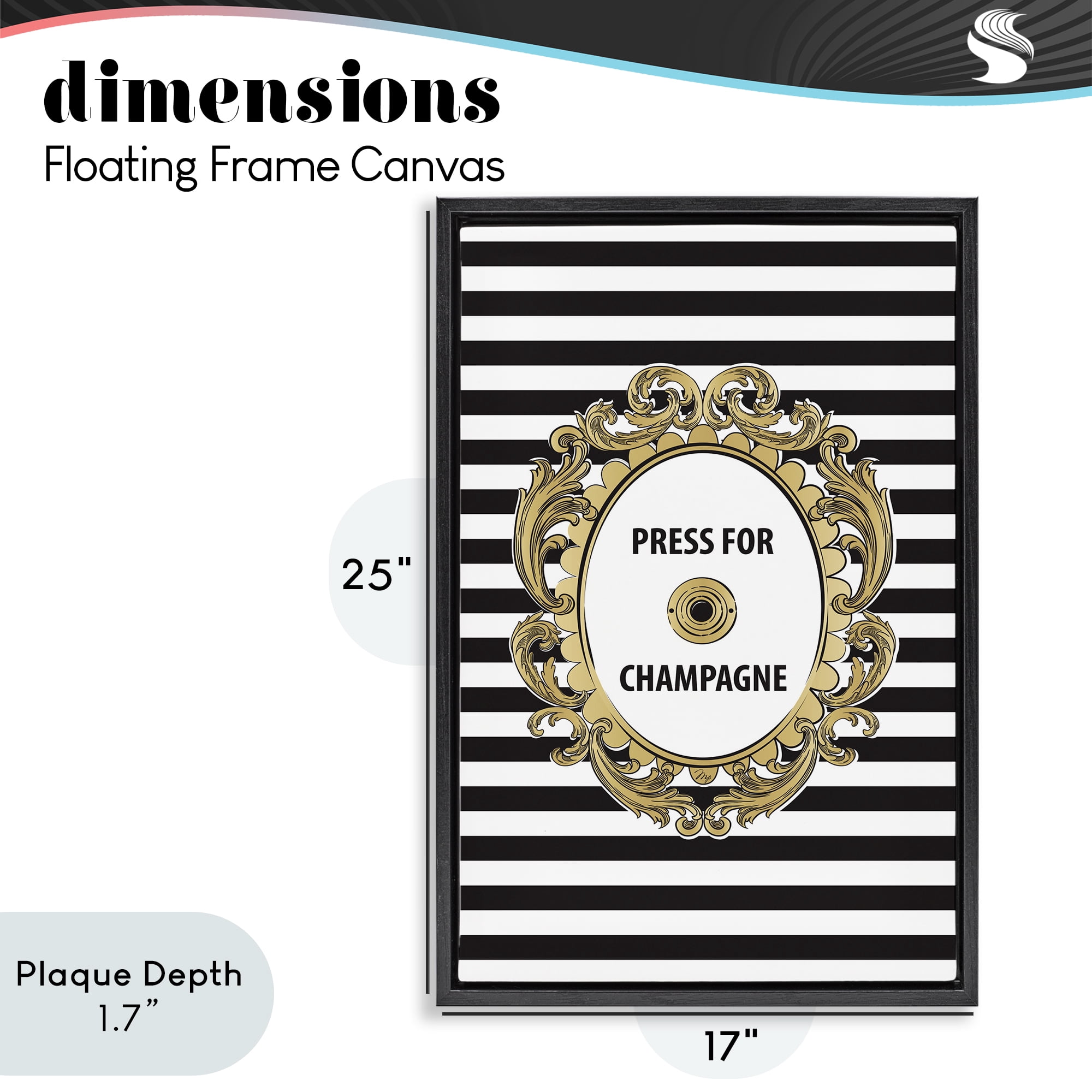 Stupell Industries Press For Champagne Celebration Black Framed Floater Canvas Wall Art, design by Martina Pavlova