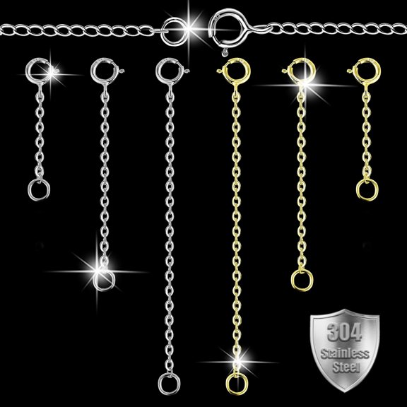 6Pcs Necklace Extender Chain, 2/3/4 Inches Stainless Steel Jewelry Extender Chain Bracelet Anklet Extension Chain for Jewelry Making Women Men (Silver/Gold)