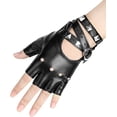 thumbnail image 1 of Guantes negros sin dedos PU imitación cuero Goth Cosplay disfraz Punk actuación de Halloween para mujeres JAMW Sencillez, 1 of 4