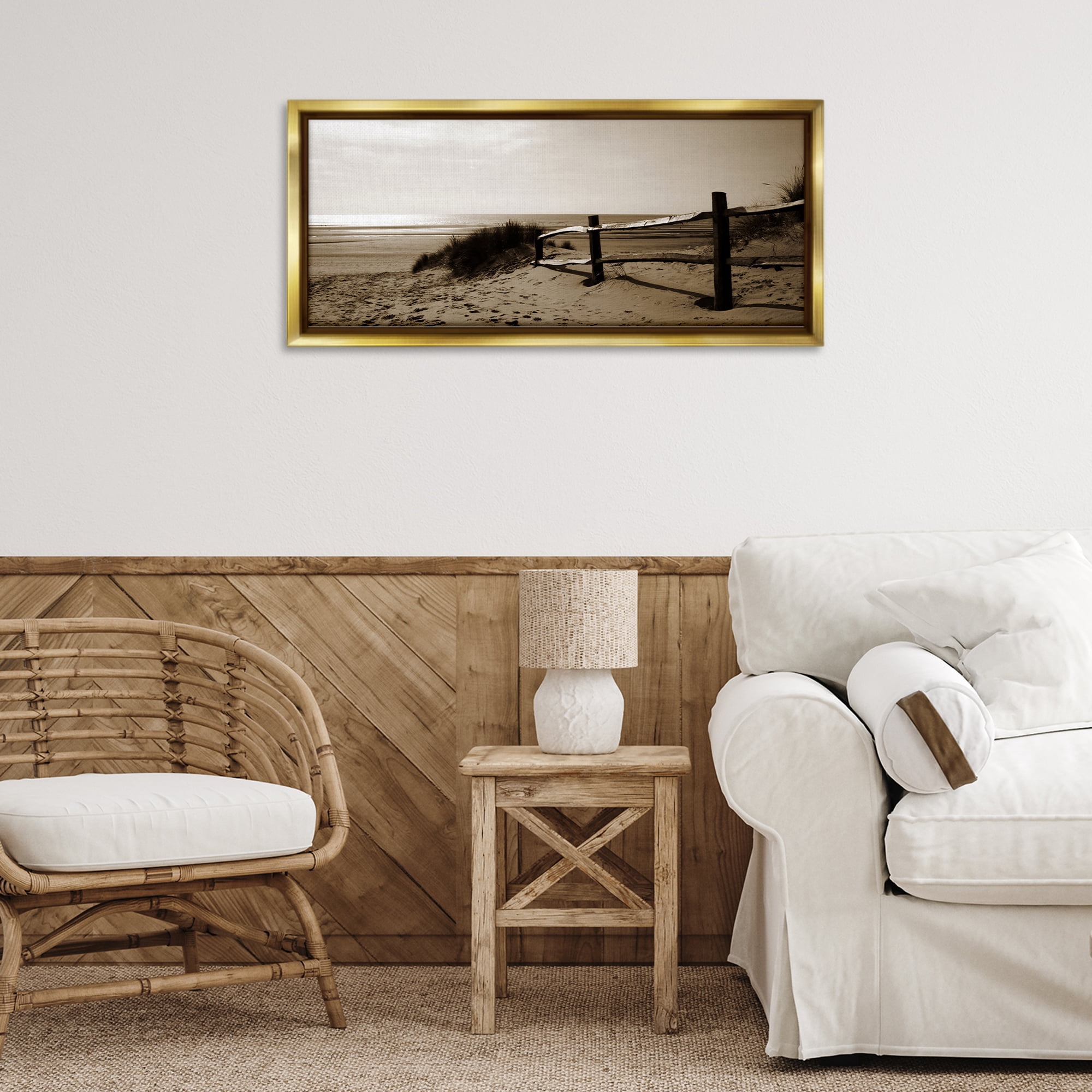 Stupell Industries Beach at Sundown Nautical & Beach Photography Gold Floater Framed Canvas Art Print Wall Art, 31 x 14
