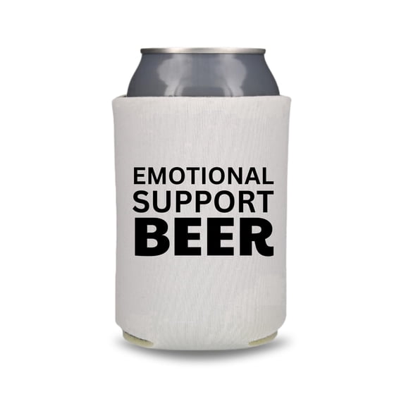 Funny Beer Can Cooler, Emotional Support Beer Can Coolie, Funny Coolies Drink Accessory, Beer Sleeves, Party Gift Favors (White)