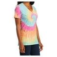 thumbnail image 4 of Yellow Rooster Women's Tie-Dye V-Neck Cotton T-Shirt Pastel Rainbow XS, 4 of 6