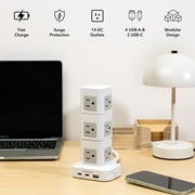 Merkury Innovations Modular Power Tower, 14 AC Outlets, 6 USB-A, 4 USB-C PD 20W, Surge Protector, 4ft Cord, White