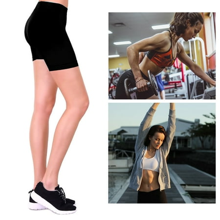 Pull On Stretch Shorts - Womens Stretch Casual Shorts Biker Exercise Yoga Workout Seamless One Size Black