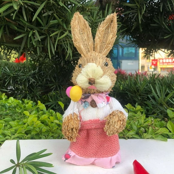 Cute Garden Ornaments Standing Rabbits Bunny Decorations Party Supplies Easter Decorations Exquisite Hand Gifts Prizes Birthday Gifts Straw Rabbit TYPE C