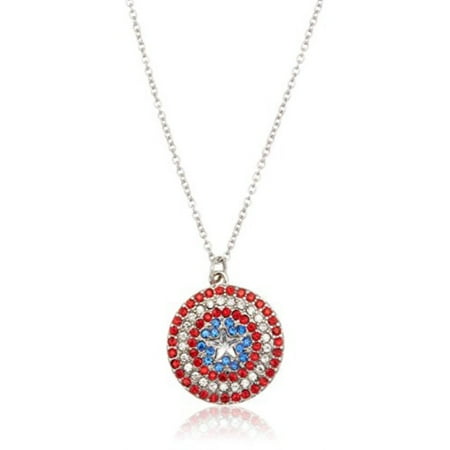 Forplay Rhinestone Necklace - Marvel Captain America Shield Rhinestone Logo Pendant Necklace